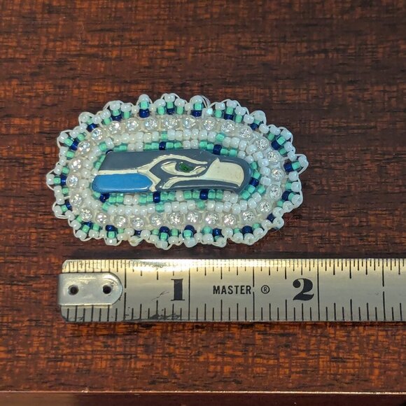 Beaded Pin Seattle Seahawks Seed Bead Handmade Native Tribal Brooch Football - Picture 4 of 5
